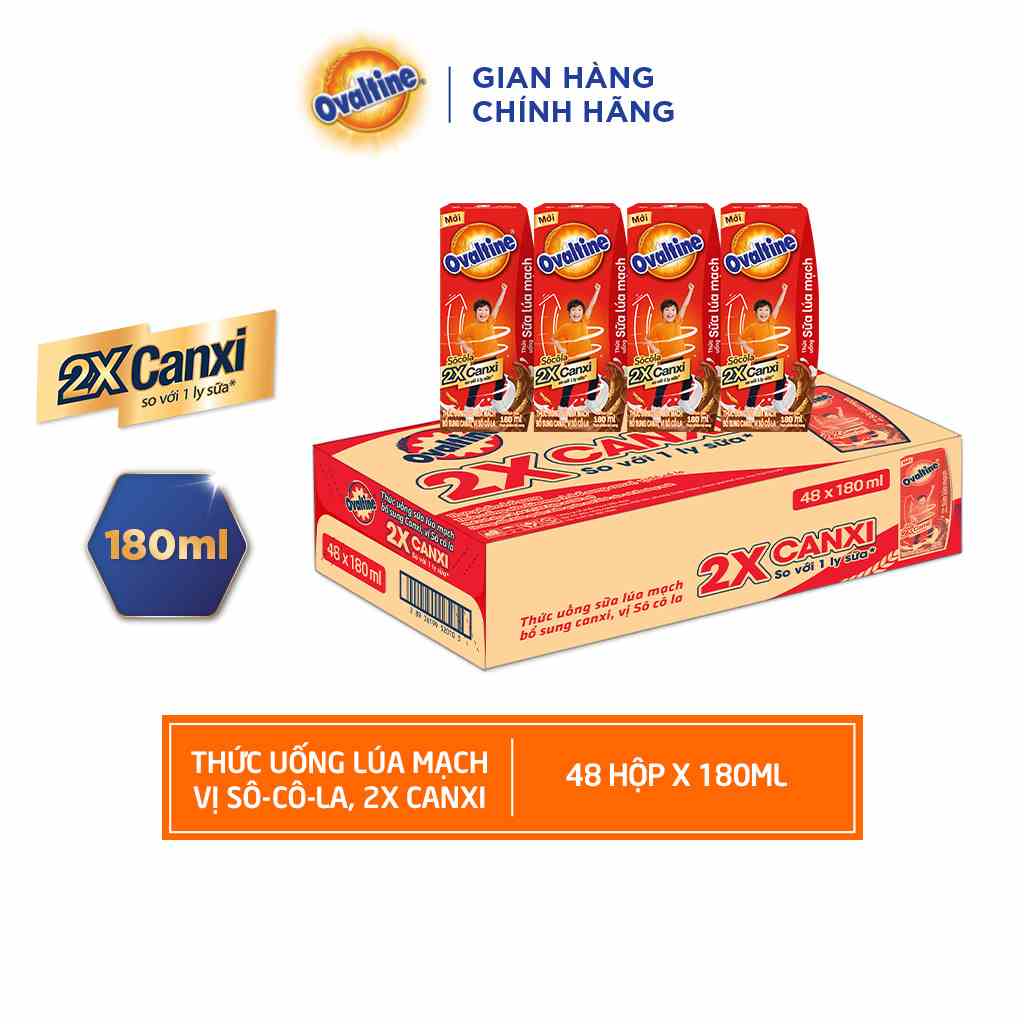 [Mã BMLTB35 giảm đến 35K đơn 99K] Thùng 48 hộp Thức uống lúa mạch gấp đôi Canxi hương vị sô-cô-la Ovaltine (180ml x 48)