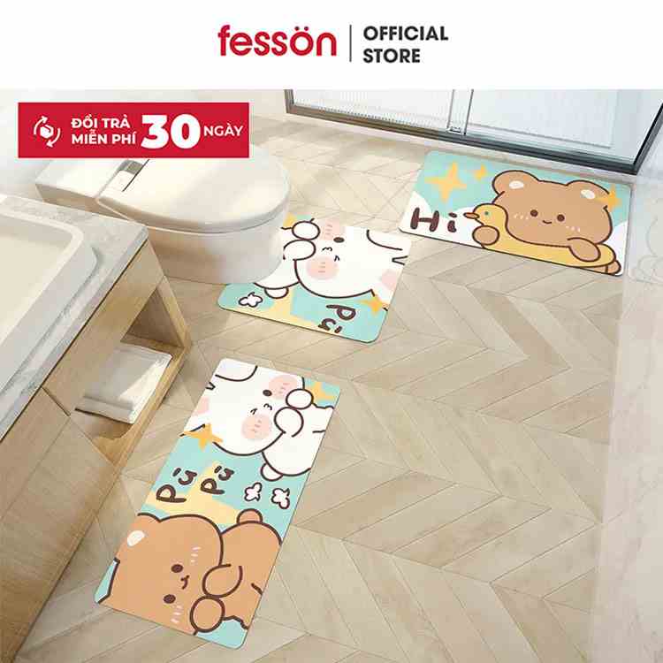 Bộ sưu tập thảm chùi chân đế cao su chống trượt dễ thương thỏ và gấu Fesson  40x60cm, 50x80cm, 40x80cm, 50x55cm...