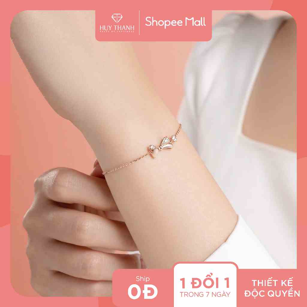 Lắc Tay Vàng Vàng 14k Thiết Kế Họa Tiết Hình Nơ Đính Đá CZ Cao Cấp Lấp Lánh LLF191 Huy Thanh Jewelry