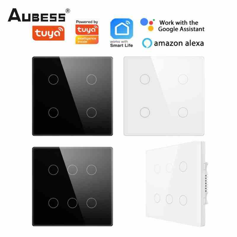 Aubess Brazil tuya Wifi tiêu chuẩn chuyển đổi thông minh, AC 110-220V 4x4 màn hình cảm ứng Bảng điều chỉnh 4/6 băng đảng chuyển đổi thông minh