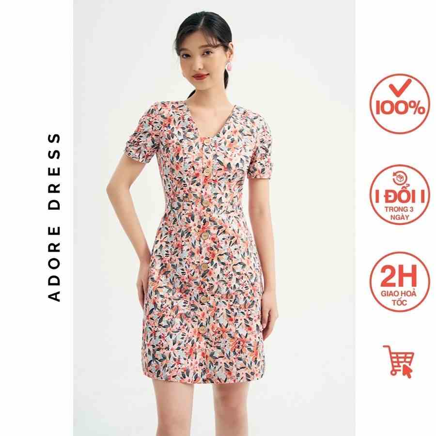 Đầm Mini dresses casual style thô lụa hoa nhỡ cam 311DR1030 ADORE DRESS