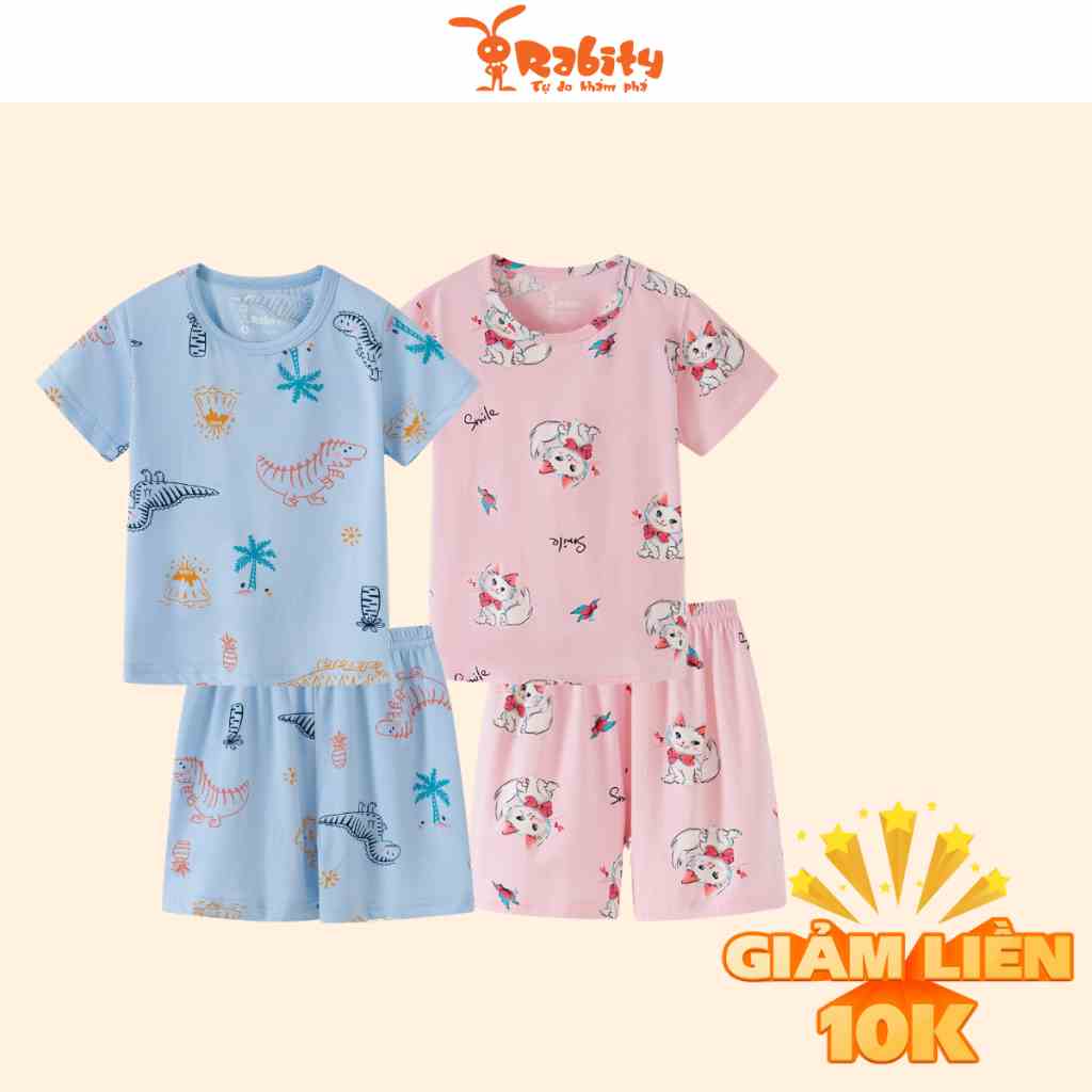 [NHẬP RABITY GIẢM ĐẾN 20K] Bộ thun ngắn tay bé trai bé gái Rabity bộ đồ ngủ cho bé gái cotton mỏng mát cho trẻ em 93007