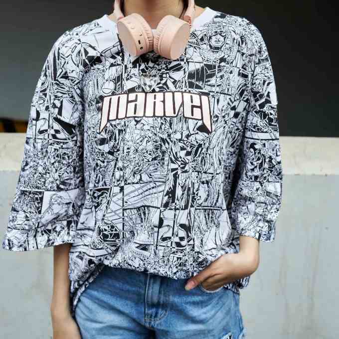 Áo Thun Unisex BOO Chất Cotton Dáng Oversize PA In Graphic Marvel BZL