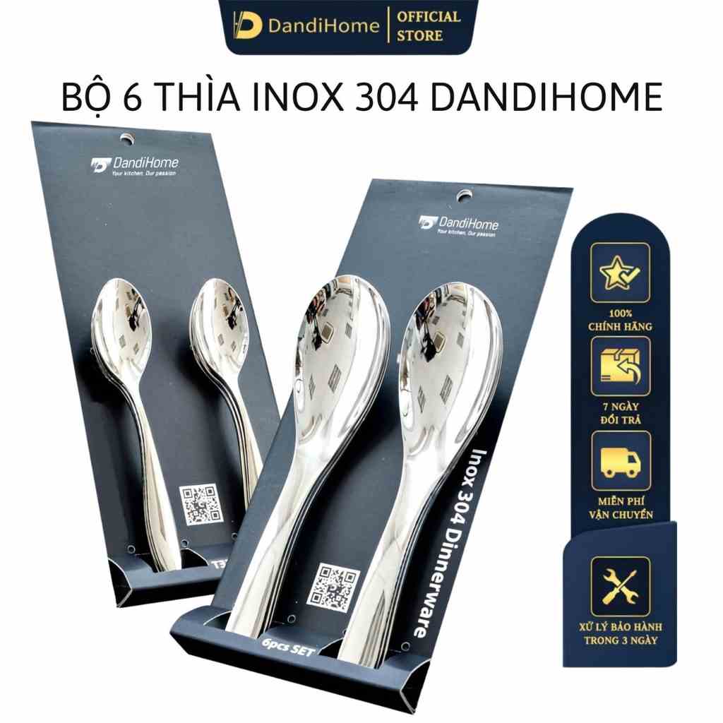 Bộ 6 thìa muỗng inox 304 DandiHome 2020 cao cấp, sang trọng, tinh tế