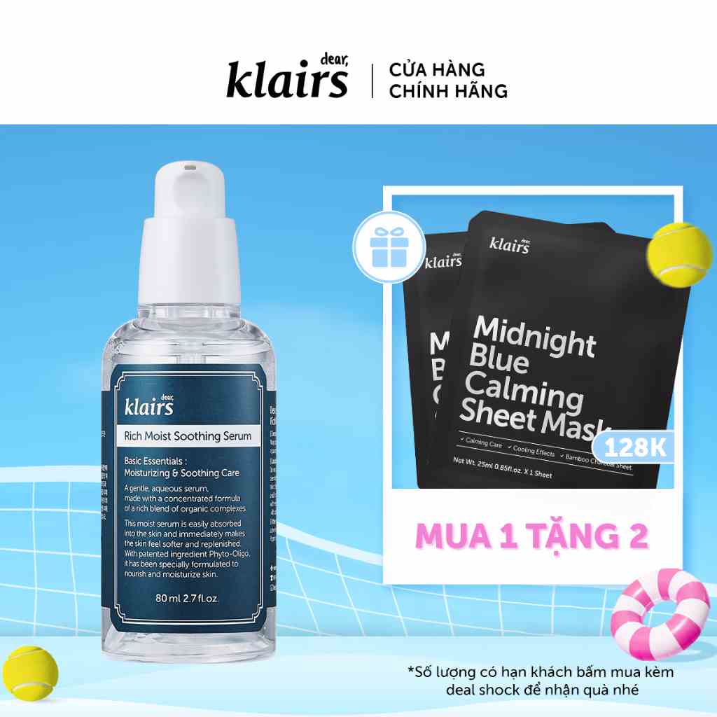 Tinh chất dưỡng da Dear, Klairs Rich Moist Soothing Serum 80ml