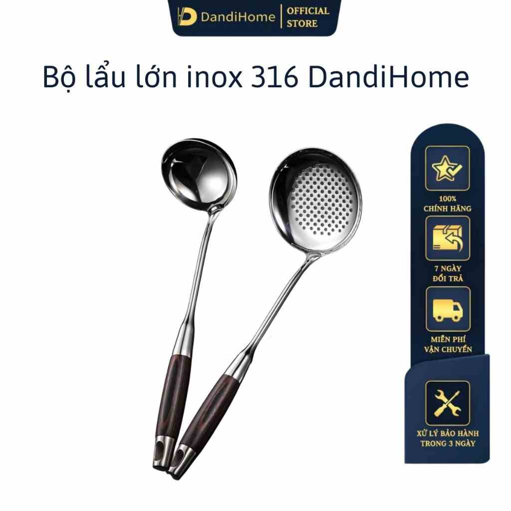 Combo các loại muỗng lẩu inox DandiHome cao cấp, sáng bóng