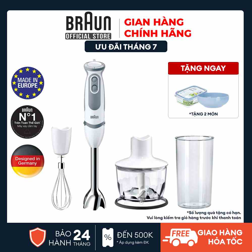 Máy xay cầm tay Braun MQ5235 Sản xuất 100% tại Châu Âu Số 1 thế giới, Công suất 1000w, chống văng độc quyền, xay nhanh.