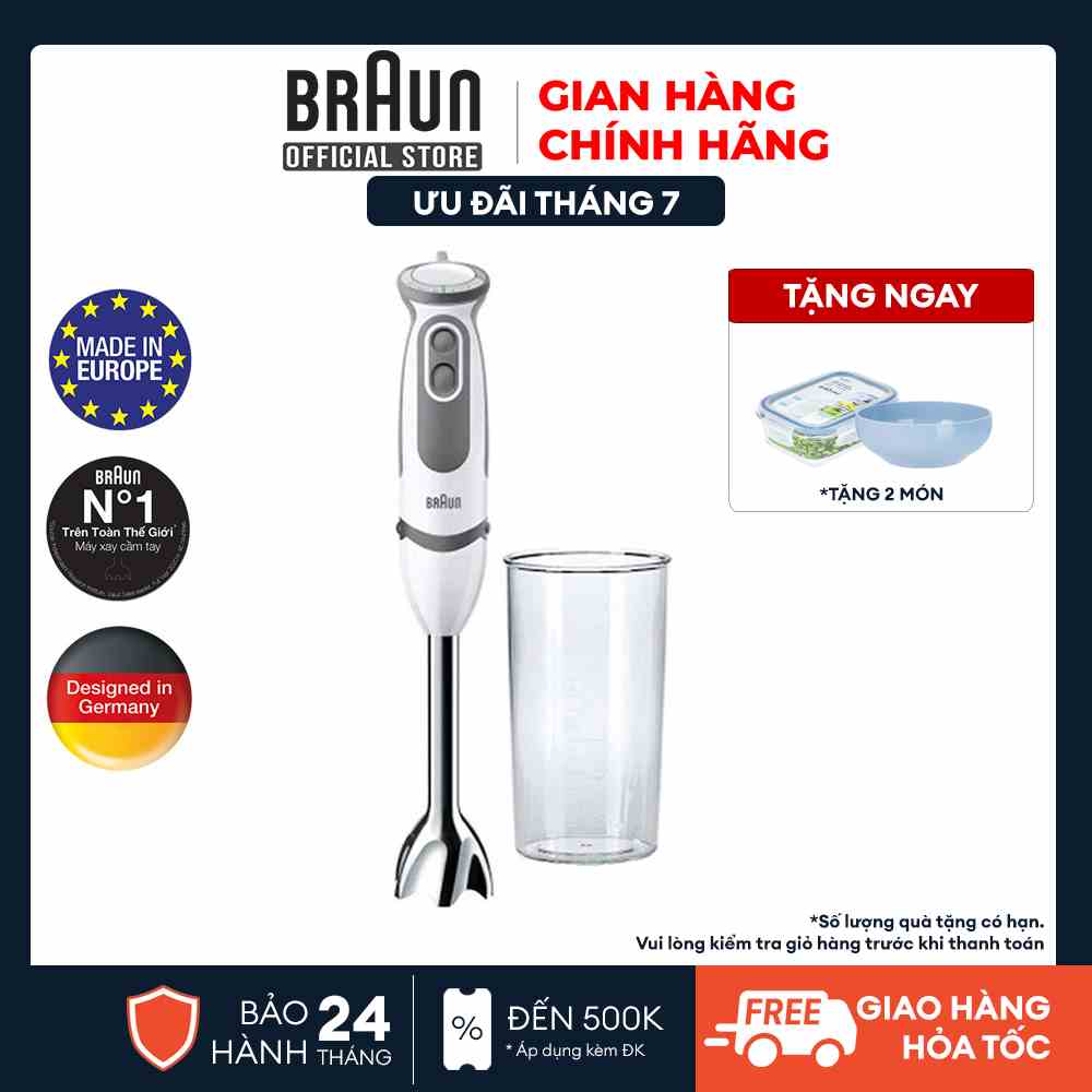 Máy xay cầm tay Braun MQ5200 Sản xuất 100% tại Châu Âu Số 1 thế giới, Công suất 1000w, chống văng độc quyền, xay nhanh