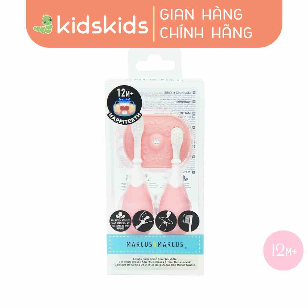 Bộ Bàn Chải Tập Đánh Răng Cho Bé Palm Grasp Marcus & Marcus, Từ 12 Tháng - Hồng