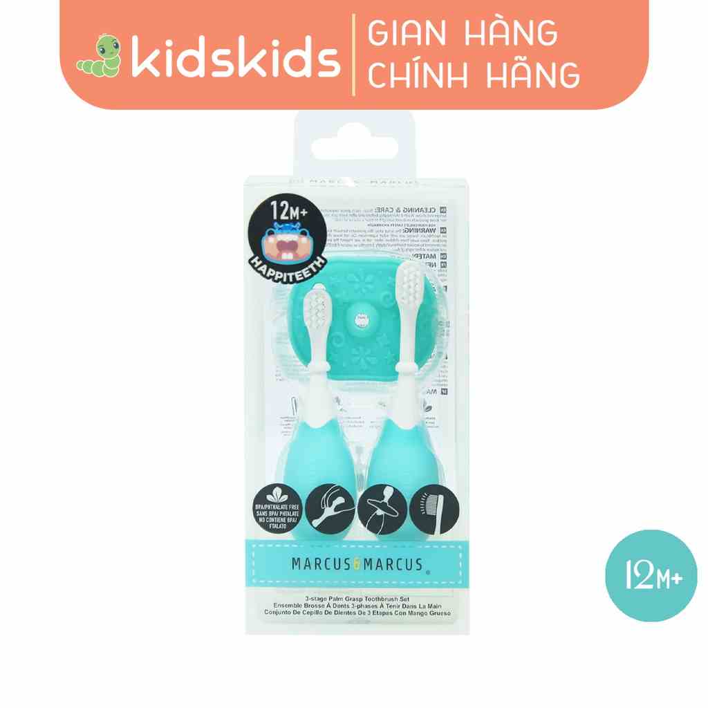 Bộ Bàn Chải Tập Đánh Răng Cho Bé Palm Grasp Marcus & Marcus, Từ 12 Tháng - Xanh dương