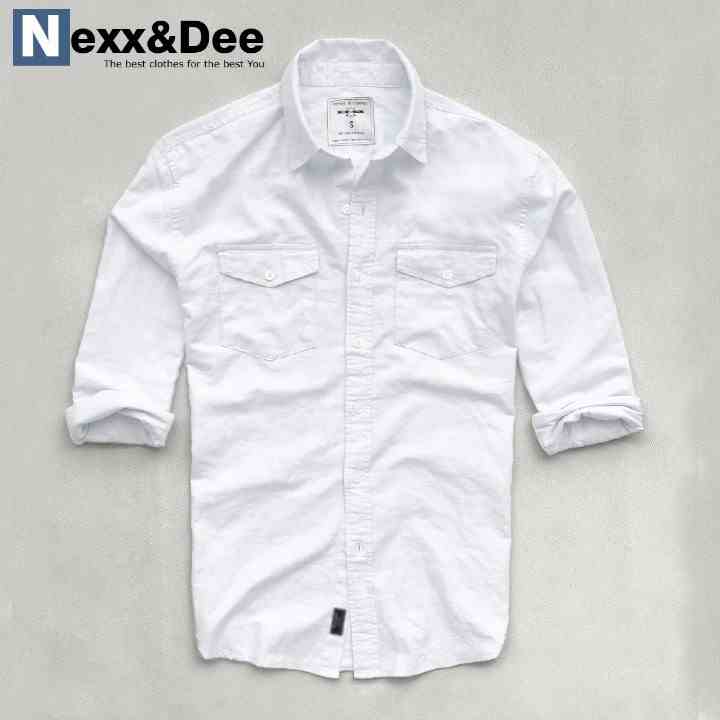 Áo sơ mi nam tay dài hai túi công sở màu trắng vải oxford denim trẻ trung Nexx&Dee-SM05