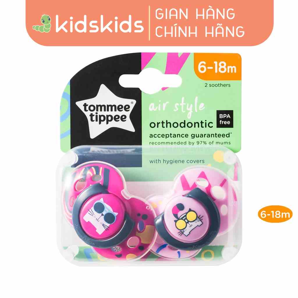 Ty ngậm thoáng khí cho bé Tommee Tippee Air 6-18 tháng (vỉ đôi) - Mèo hồng