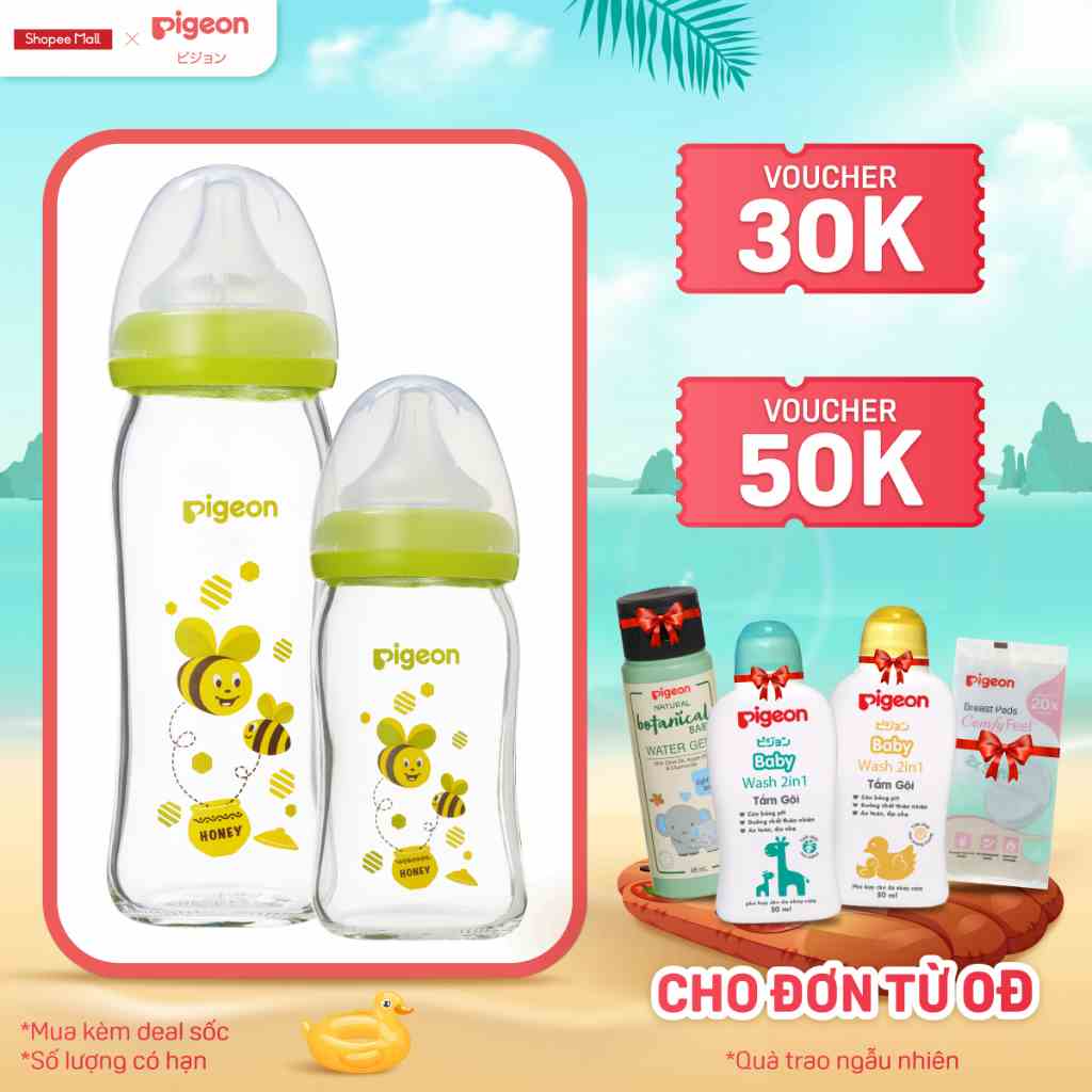 Bình sữa thuỷ tinh Plus Pigeon 240ml (M)