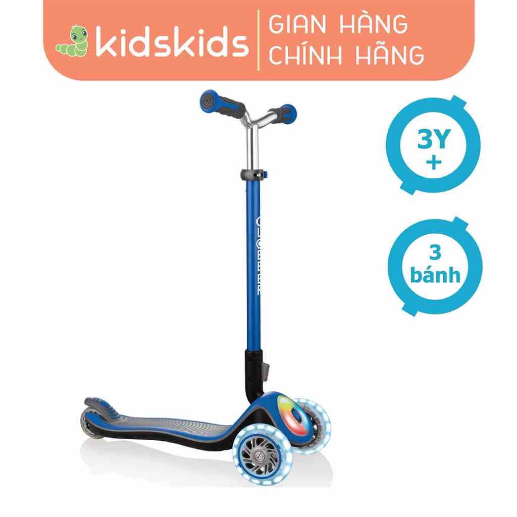 Xe Trượt Scooter 3 Bánh Gấp Gọn Có Bánh Xe Và Mặt Trước Phát Sáng Globber Elite Prime Cho Bé Từ 3- 9 Tuổi – Xanh Da Trời