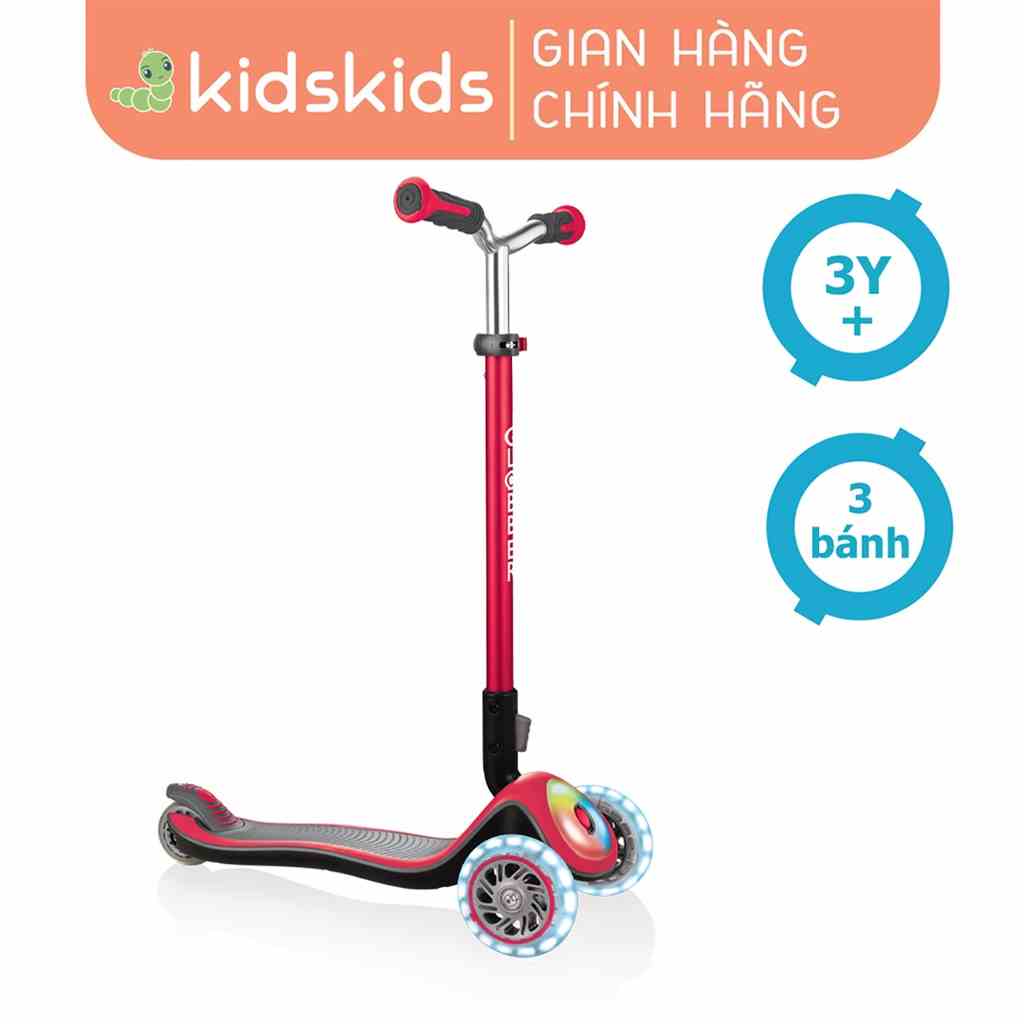 Xe Trượt Scooter 3 Bánh Gấp Gọn Có Bánh Xe Và Mặt Trước Phát Sáng Globber Elite Prime Cho Trẻ Em Từ 3 Đến 9 Tuổi - Đỏ