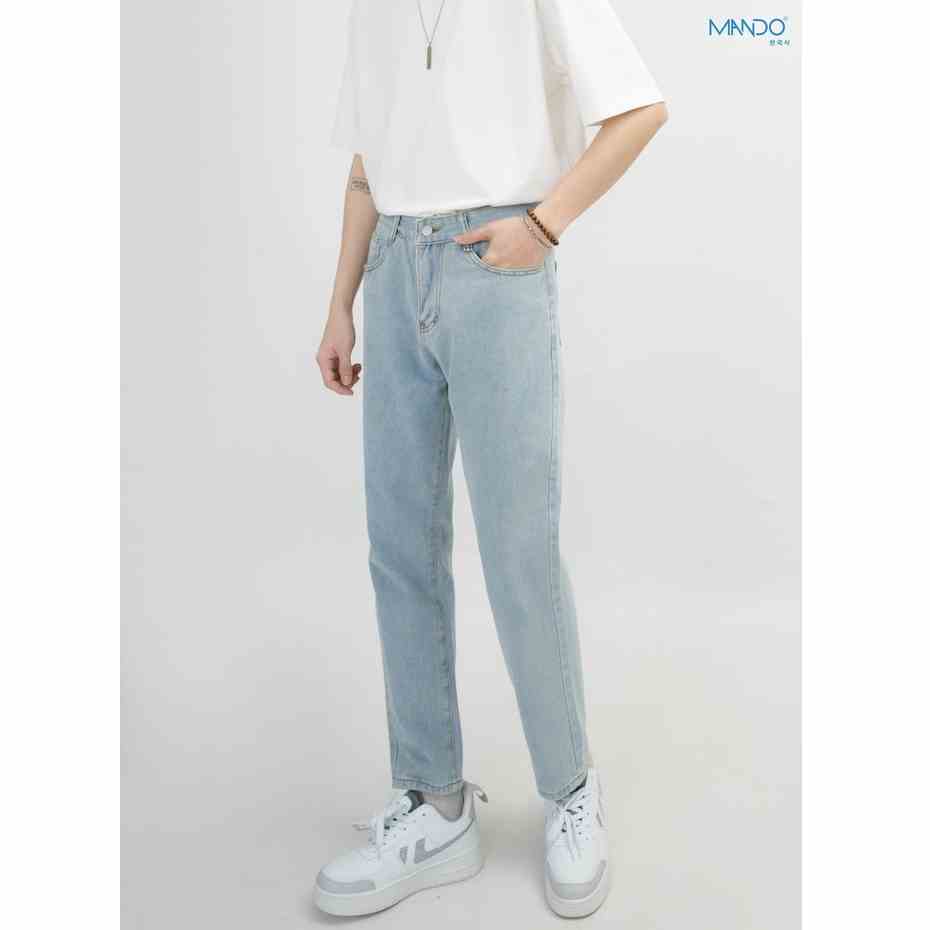 Quần Jean Nam MANDO Ống Rộng Chất Bò Xanh Nhạt Kiểu Dáng Basic Unisex Thời Trang Hàn Quốc  QJN057