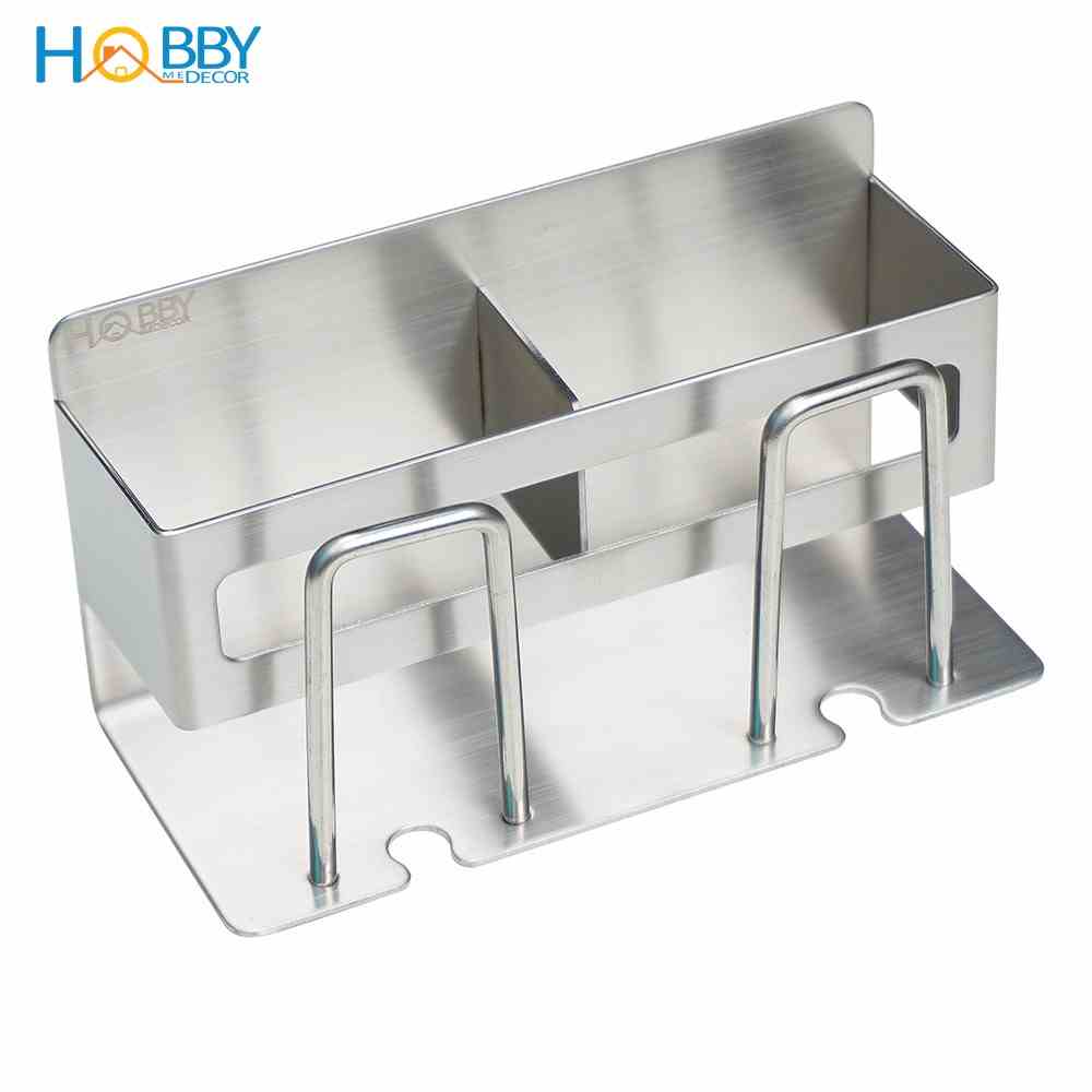 Kệ đựng bàn chải dán tường gạch men 2 ngăn Hobby Home Decor CD3M - Inox 304 không rỉ kèm keo dán gạch men