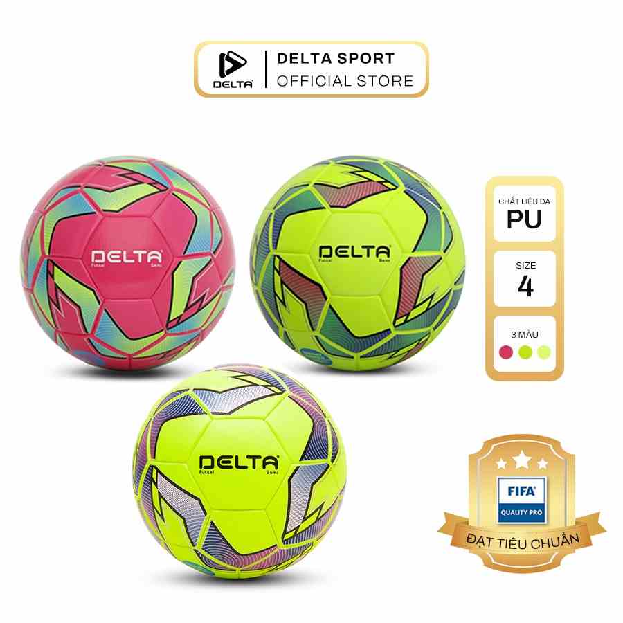 Bóng đá futsal DELTA Semi F4 size 4 da TPU tổng hợp, chơi trên sân cỏ nhân tạo hoặc trong nhà phù hợp từ 12 tuổi.