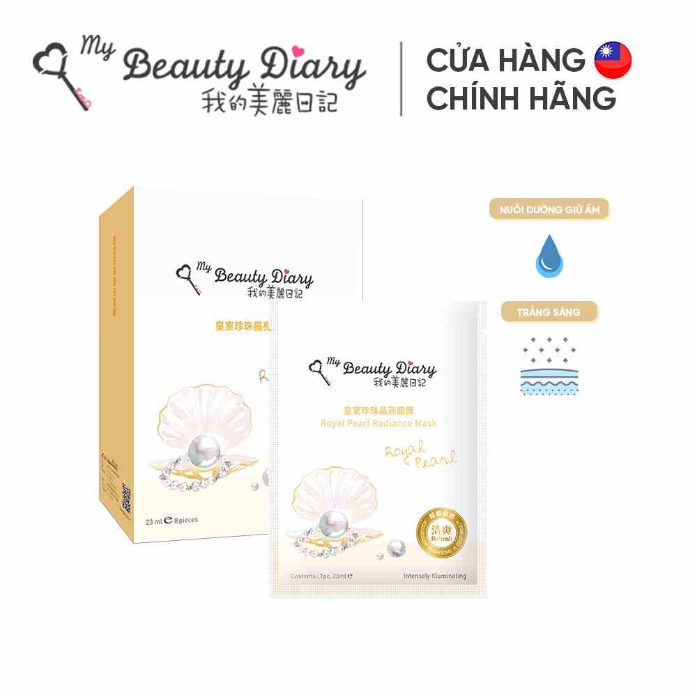 Hộp 8 miếng mặt nạ dưỡng ẩm và sáng mịn My Beauty Diary Taiwan Royal Pearl Radiance Mask Ngọc trai hoàng gia 23ml/Miếng