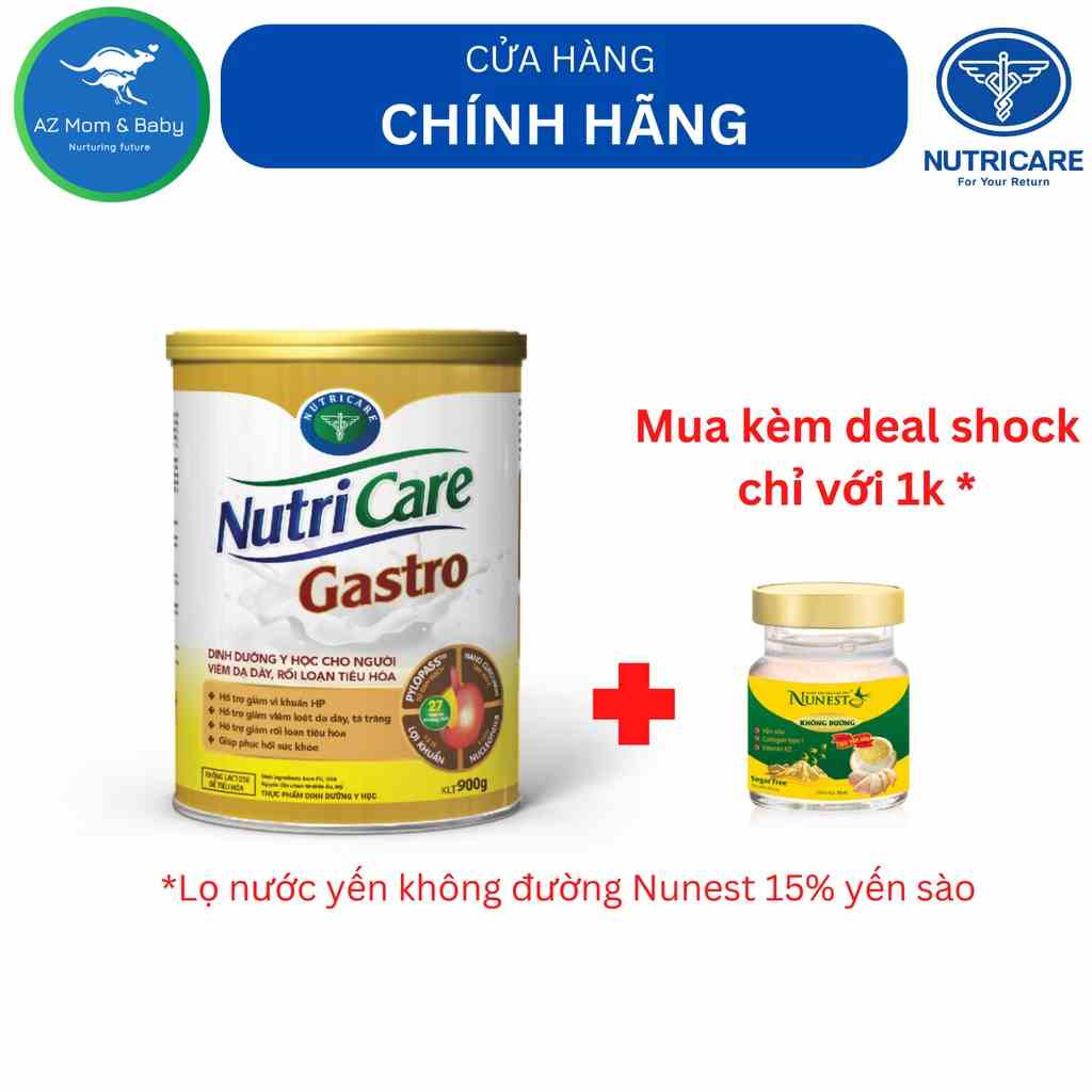 Sữa bột Nutricare Gastro dinh dưỡng y học cho người viêm dạ dày, rối loạn tiêu hoá (900g)