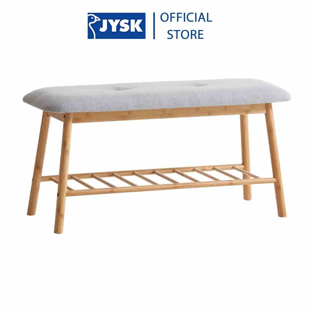 Ghế băng | JYSK Vandsted | khung tre mút bọc vải màu xám/tre | 90x45x34cm