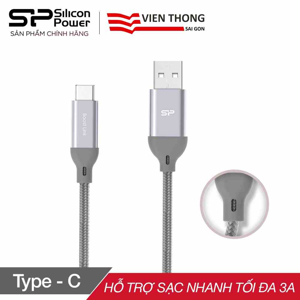 [Mã BMLTA35 giảm đến 35K đơn 99K] Cáp sạc nhanh Silicon Power Type-C Boost link LK30AC bọc nylon tối đa 3A dài 1m (Xám)