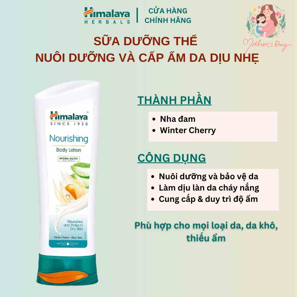 Sữa dưỡng thể cấp ẩm sâu, phục hồi da hư tổn Himalaya Nourishing Body Lotion 200ml