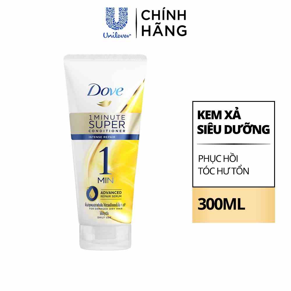 Kem Xả Dove Phục Hồi Hư Tổn 1 Phút Siêu Dưỡng Có Tinh Chất Serum Dưỡng Tóc Cao Cấp, Phục Hồi Tóc Mềm Mượt 300ml