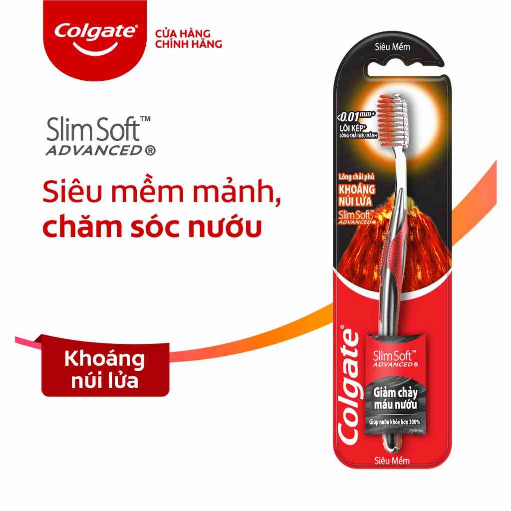 Bàn chải Colgate SlimSoft Advanced ngăn chảy máu nướu khoáng núi lửa siêu mềm mảnh