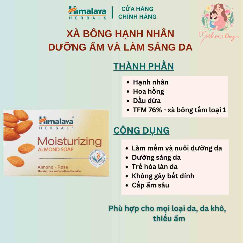 Xà phòng dưỡng ẩm làm sáng da từ hạnh nhân Himalaya Moisturizing Almond Soap 75g