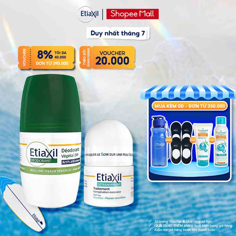 Combo Lăn Khử Mùi Hàng Ngày Etiaxil 50ml và Lăn Khử Mùi Ngăn Mồ Hôi Etiaxil 15ml