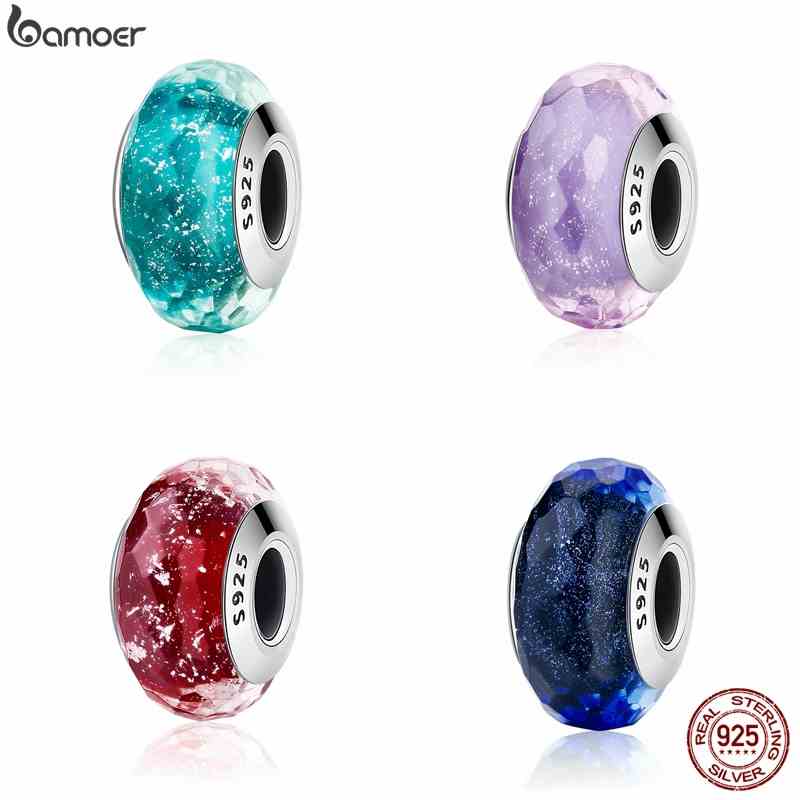 Bamoer Hạt Thủy Tinh Bạc 925 Khẩu Độ 4.5Mm Nhiều Màu Hạt Charm Dùng Để Tự Làm Phụ Kiện Làm Vòng Tay