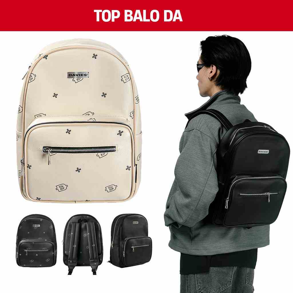 Balo đi học nam nữ da local brand Davies Leather Monogram Backpack| D-P47