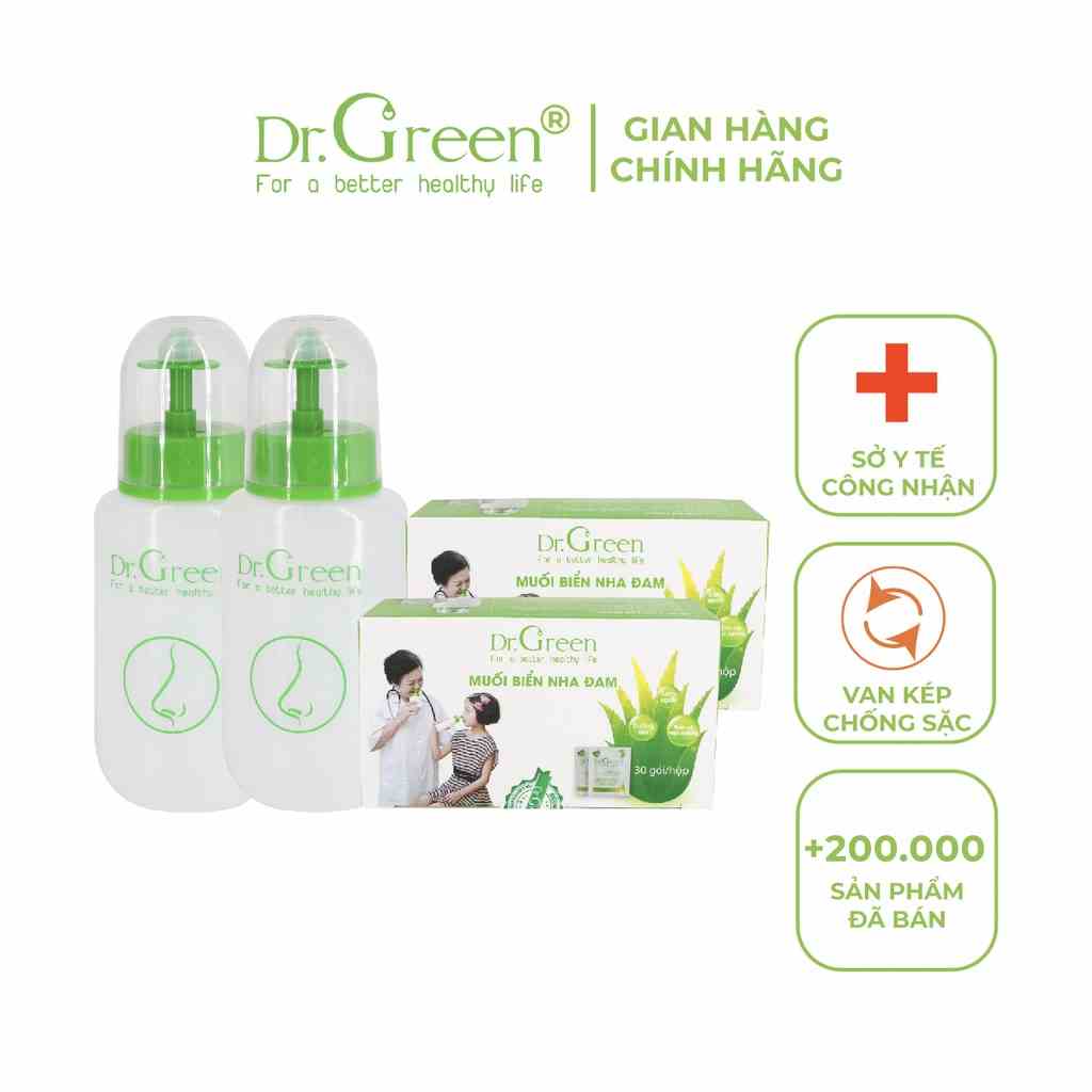 [Mã BMLTA35 giảm đến 35K đơn 99K] Bình Rửa Mũi Dr.Green ( Combo Gia Đình 2 Bình + 60 Gói Muối )