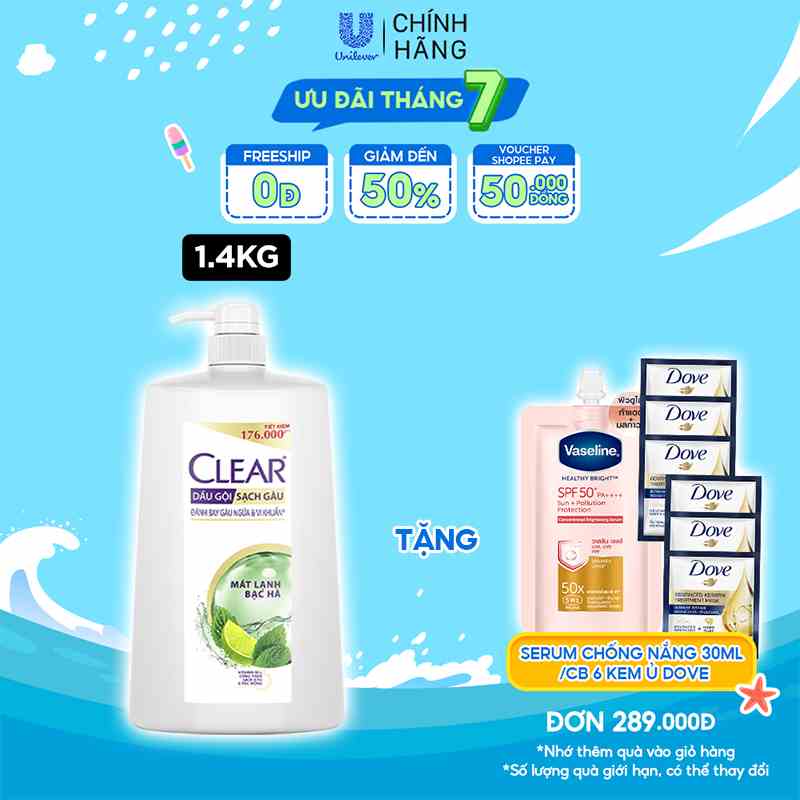 Dầu Gội Clear Sạch Gàu 1.4kg Mát Lạnh Bạc Hà 3x Sức Mạnh Đánh Bay Gàu, Ngứa, Vi Khuẩn