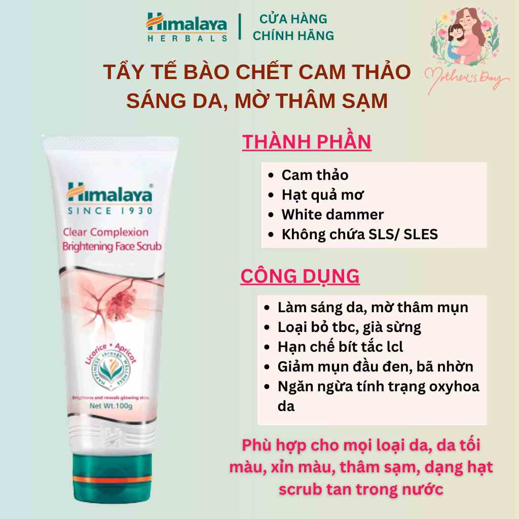 Tẩy tế bào chết sáng da mờ thâm từ cam thảo Himalaya Clear Complexion Brightening Scrub 100ml