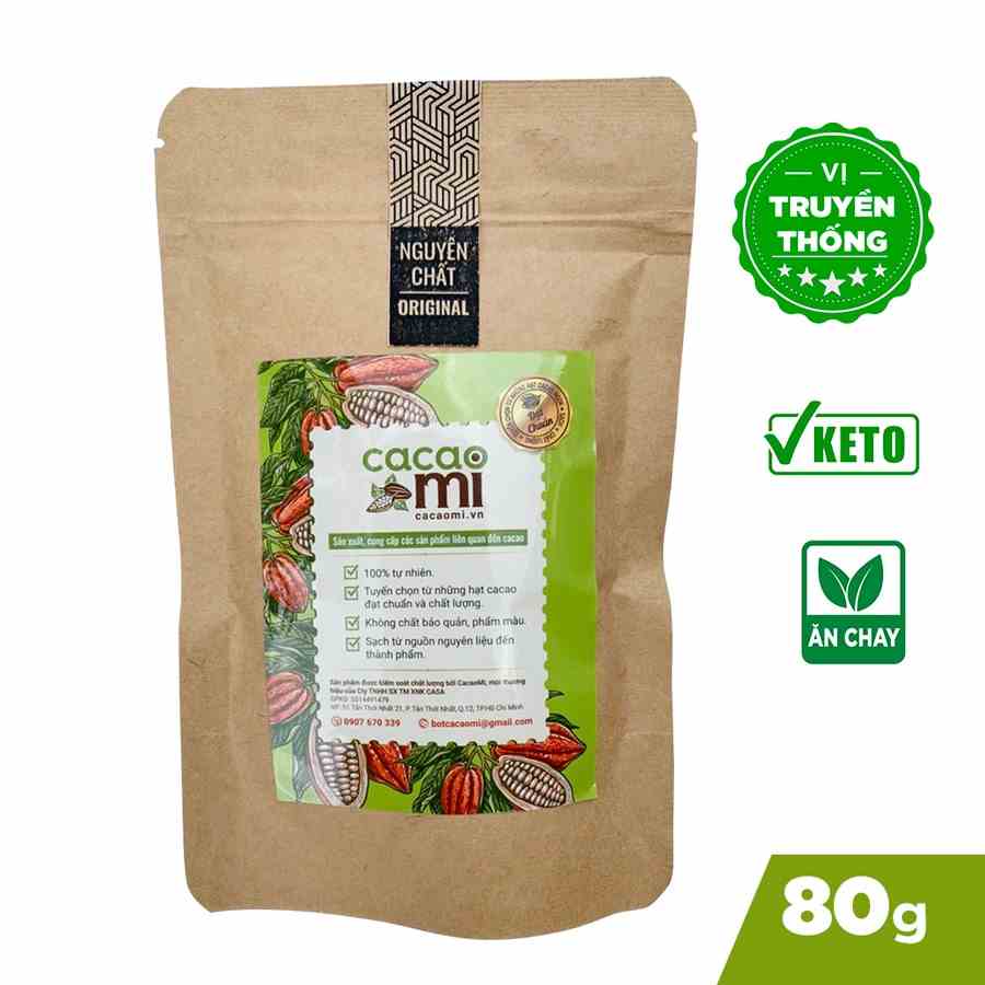 Bột cacao 100% nguyên chất không đường - Thức uống sô cô la chuẩn ăn kiêng giảm cân Keto CACAOMI Original 80g