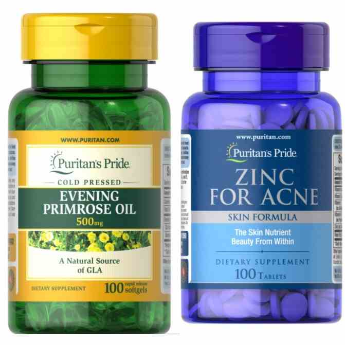 Combo ngừa mụn nội tiết Puritans Pride Zinc for Acne 100v dầu hoa anh thảo Evening Primrose Oil 500mg 100 viên