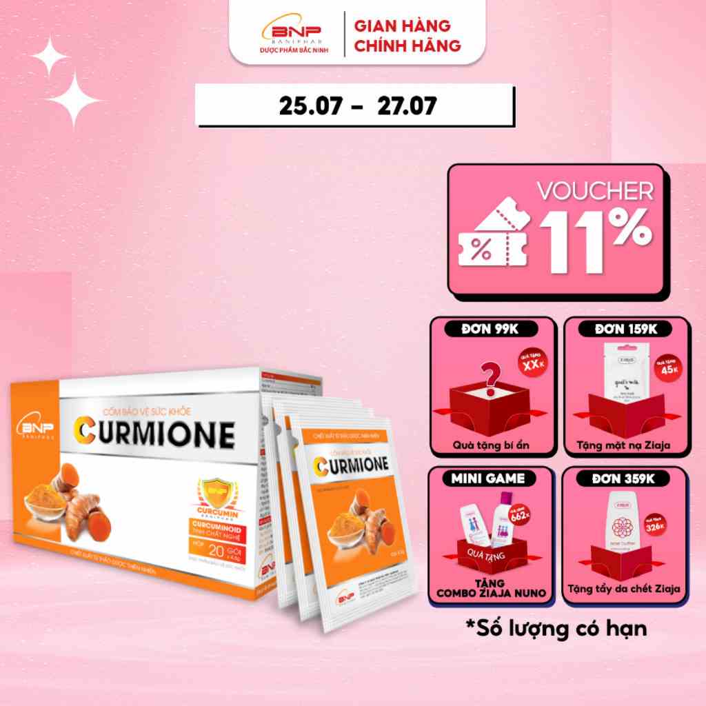 Cốm Bảo Vệ Sức Khỏe CurmiOne BANIPHAR Chứa Tinh Bột Nghệ Tăng Sức Đề Kháng Hộp 20 gói x 4,5g