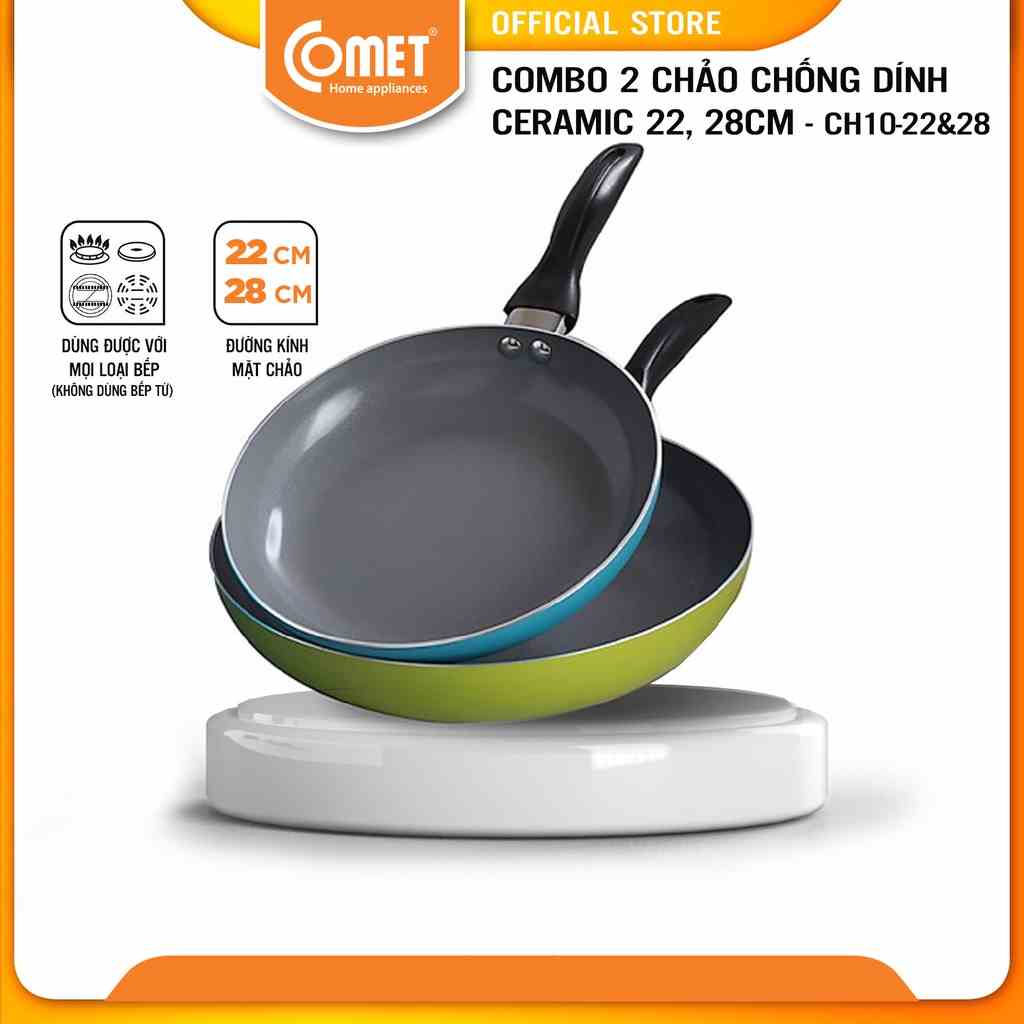 [LIFEMC11M2ADP -12% đơn 250K] Combo chảo chống dính Ceramic COMET - CH10 - 22&28