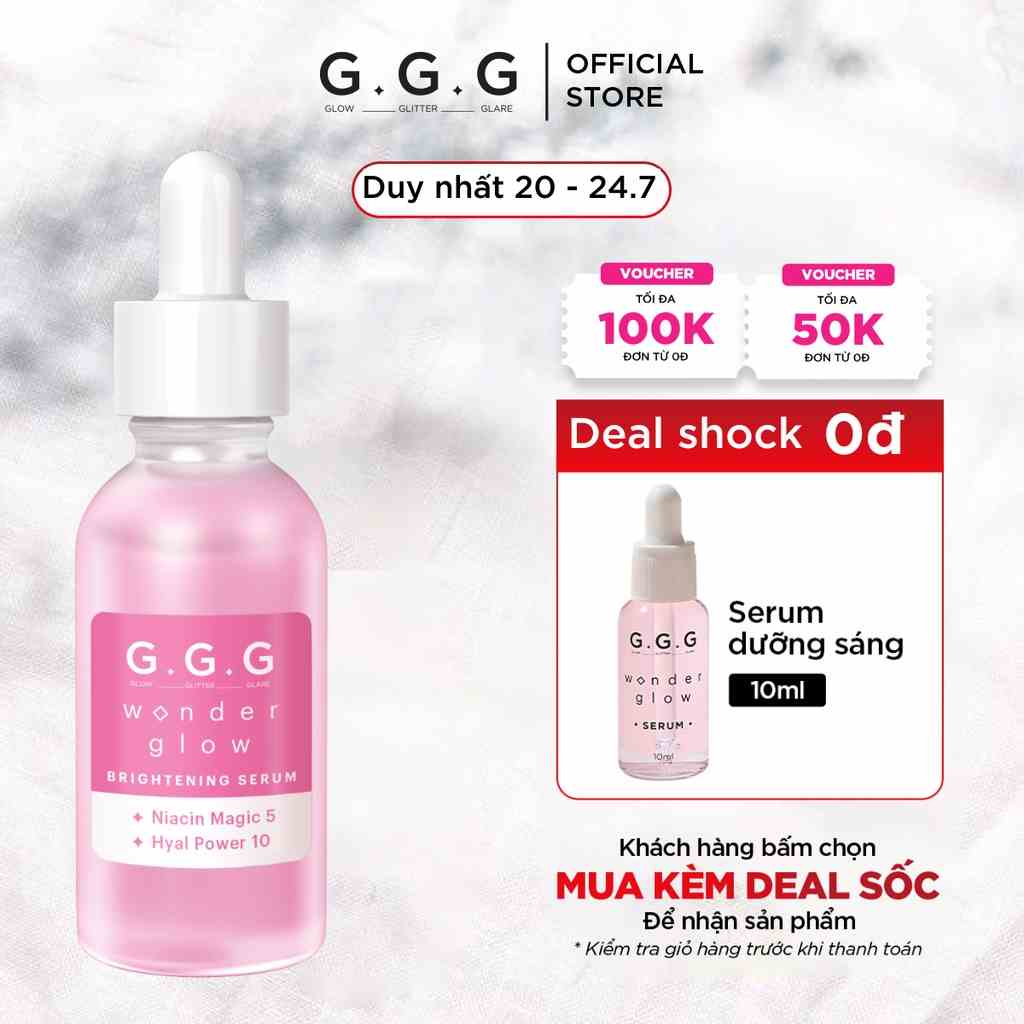 Serum Cấp Ẩm Căng Bóng Sáng Da GGG Wonder Glow Brightening Hyaluronic Acid 10% & Niacinamide 5% 30ml