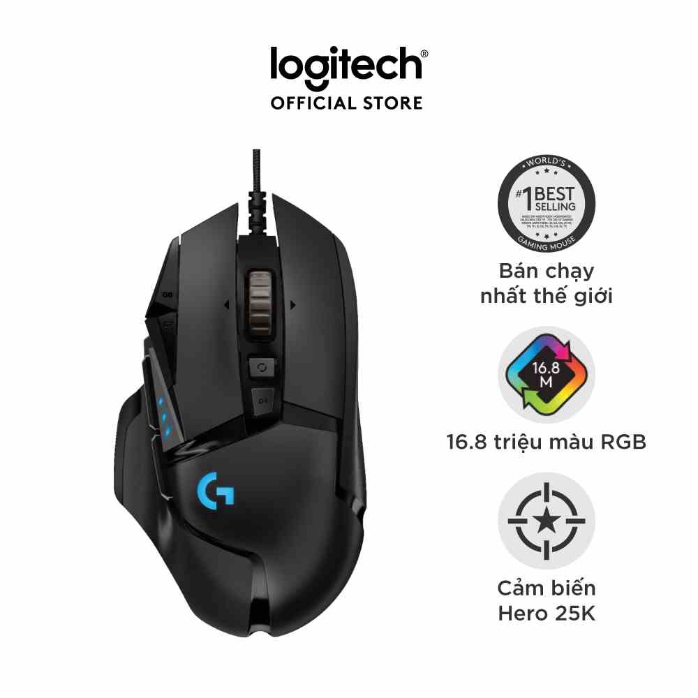 [Mã ELCL7 giảm 7% đơn 300K] Chuột game có dây Logitech G502 Hero - Cảm biến Hero 25k, RGB, 11 nút lập trình