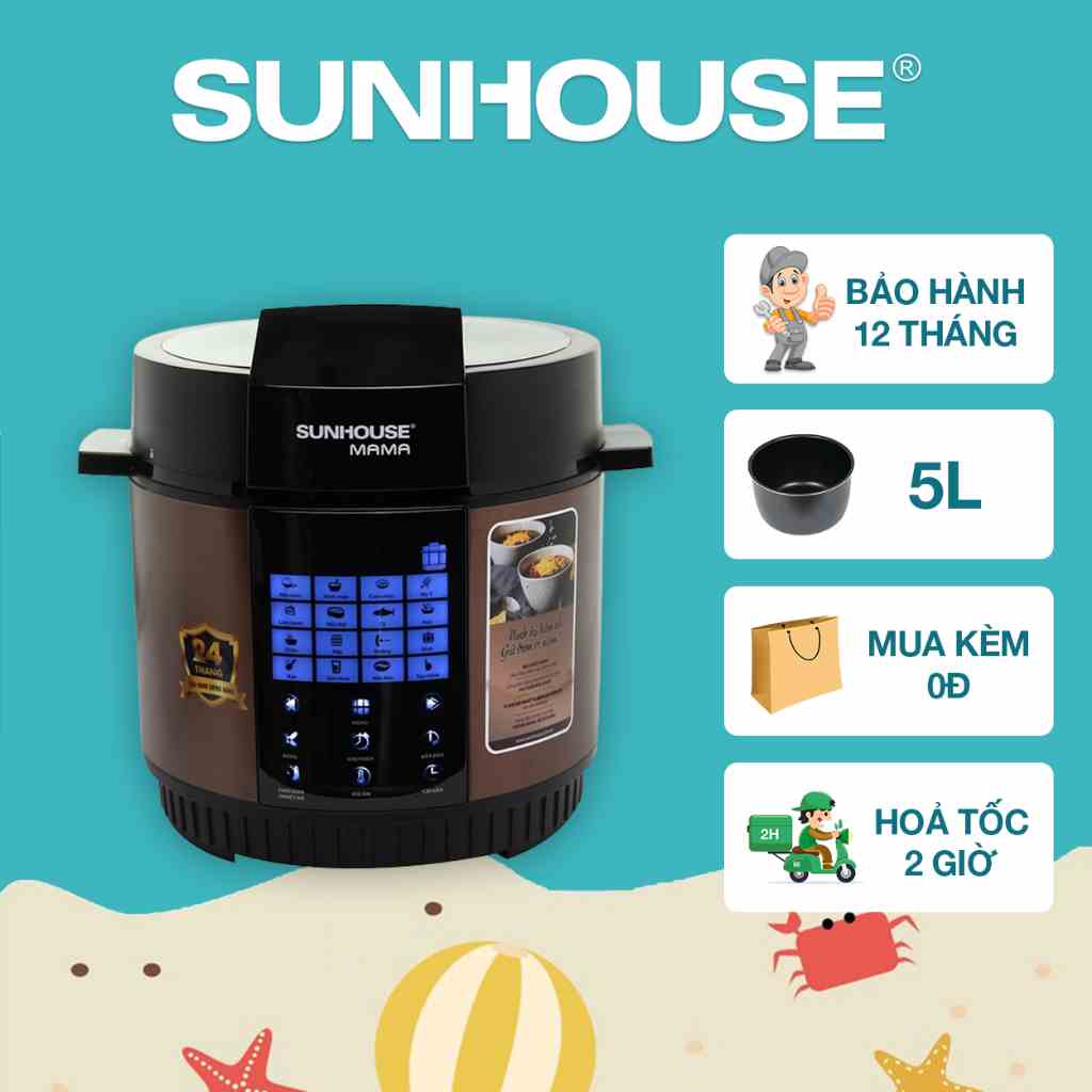 Nồi áp suất điện tử đa năng 5L SUNHOUSE MAMA SHD1588B - Bảo hành chính hãng 24 tháng