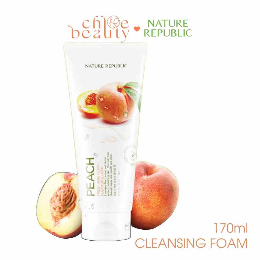 [Mã BMLTB35 giảm đến 35K đơn 99K] Sữa rửa mặt Đào NATURE REPUBLIC Fresh Herb Peach Cleansing Foam 170ml