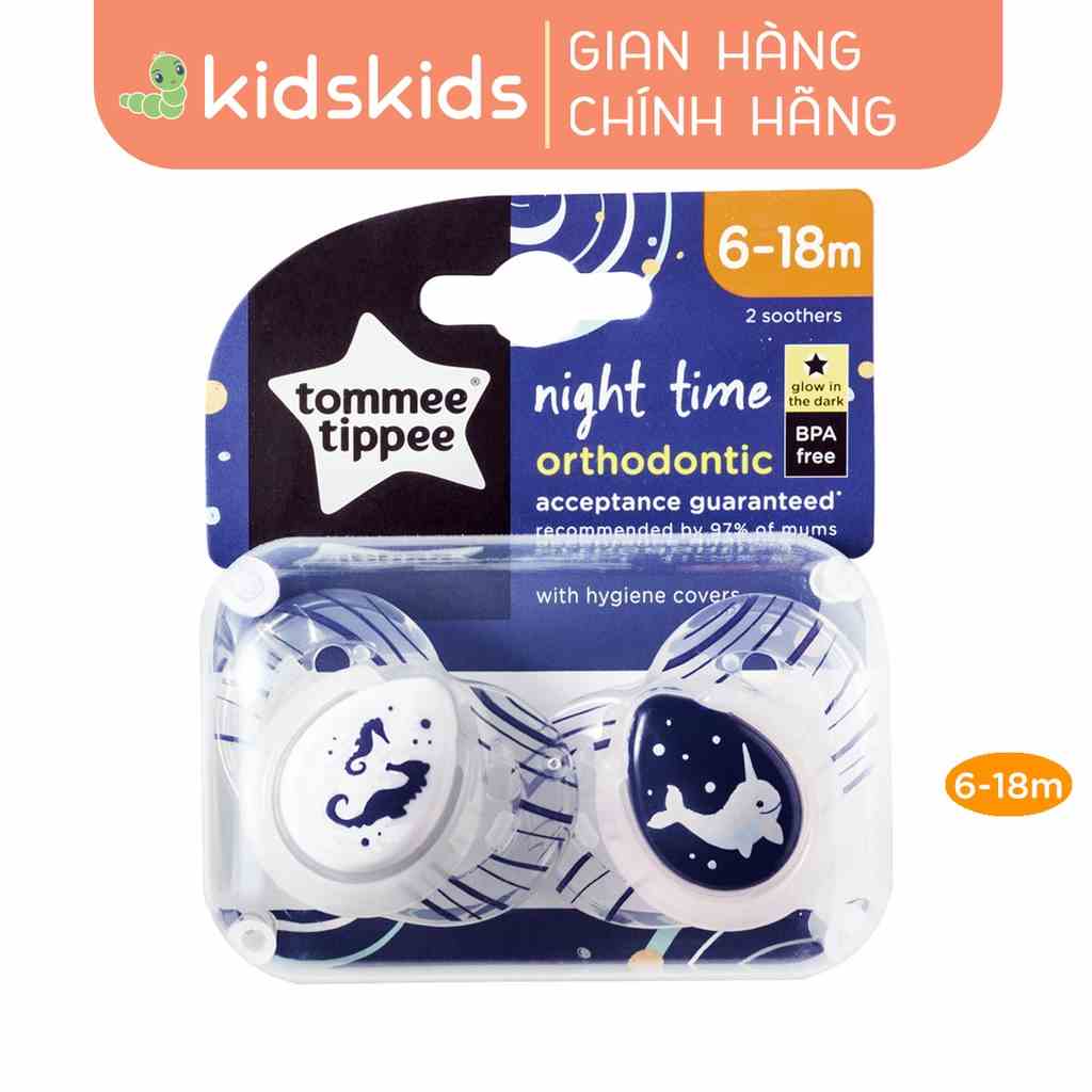 Ty ngậm dạ quang cho bé Tommee Tippee Night Time 6-18 tháng (vỉ đôi) - Cá Ngựa