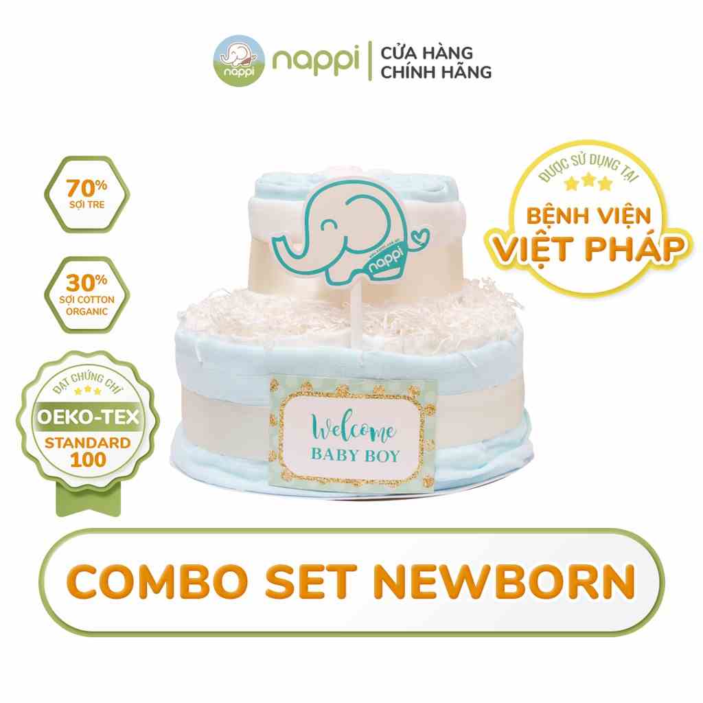 [COMBO SET NEWBORN] 24 Khăn sữa Nappi + 1 Khăn đa năng 120x120cm Nappi + 6 Khăn đa năng 77x77cm Nappi