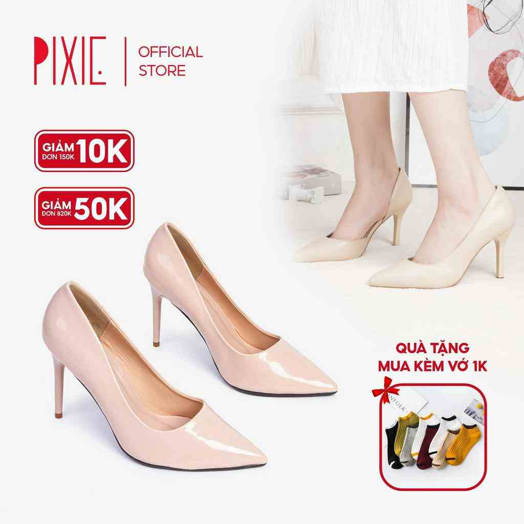 Giày Cao Gót 9cm Da Bóng Mũi Nhọn Basic Màu Đỏ Pixie P746