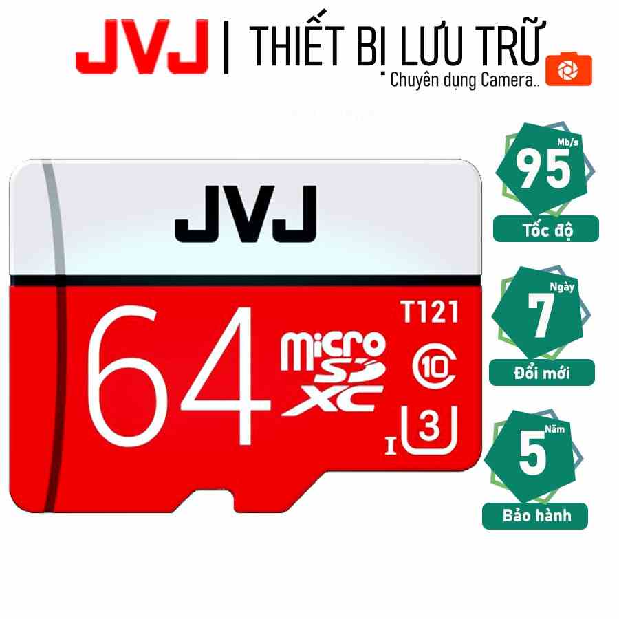 Thẻ nhớ 64Gb JVJ Pro U3 Class 10 - chuyên dụng cho CAMERA, Điện thoại, Máy ảnh,... tốc độ cao 95Mb-140Mb/s