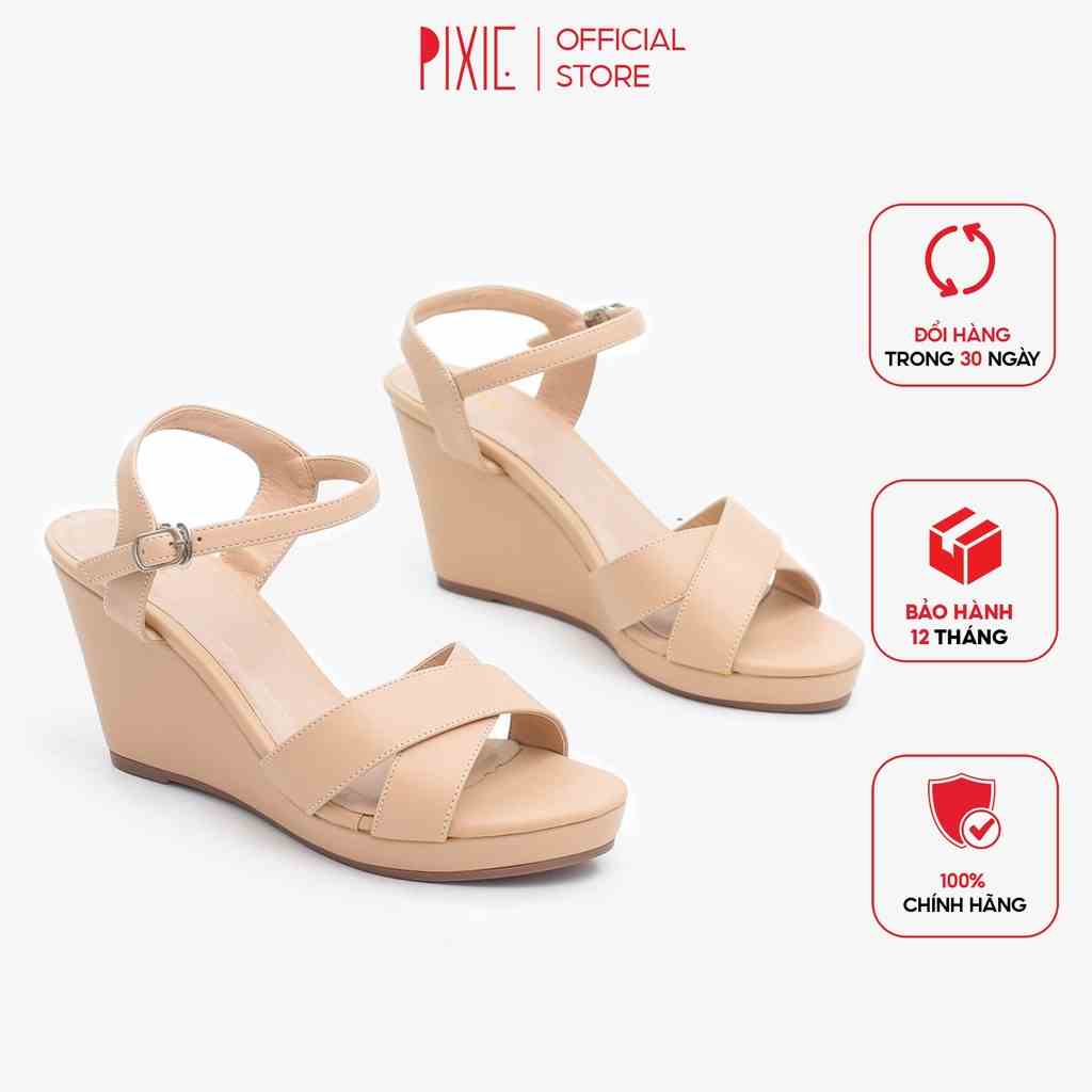 [Form nhỏ Giày Sandal Đế Xuồng Quai Chéo 7cm Pixie P207