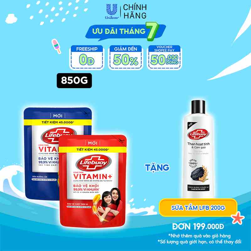 Sữa Tắm Lifebuoy Sạch Khuẩn Bảo Vệ Khỏi 99.9% Vi Khuẩn Chứa Ion Bạc+ Hỗ Trợ Cùng Đề Kháng Da Tự Nhiên 800G